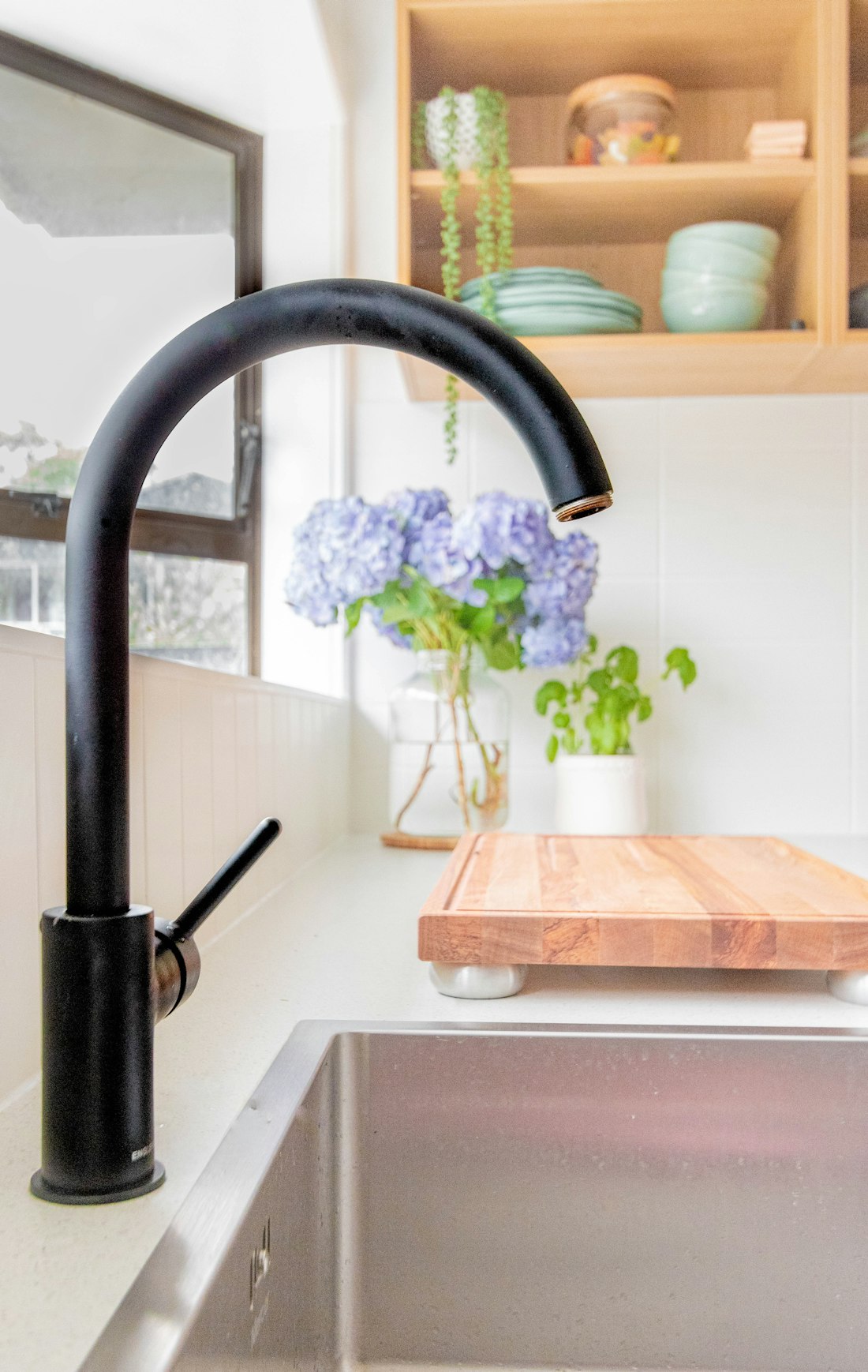 Matte black kitchen faucet