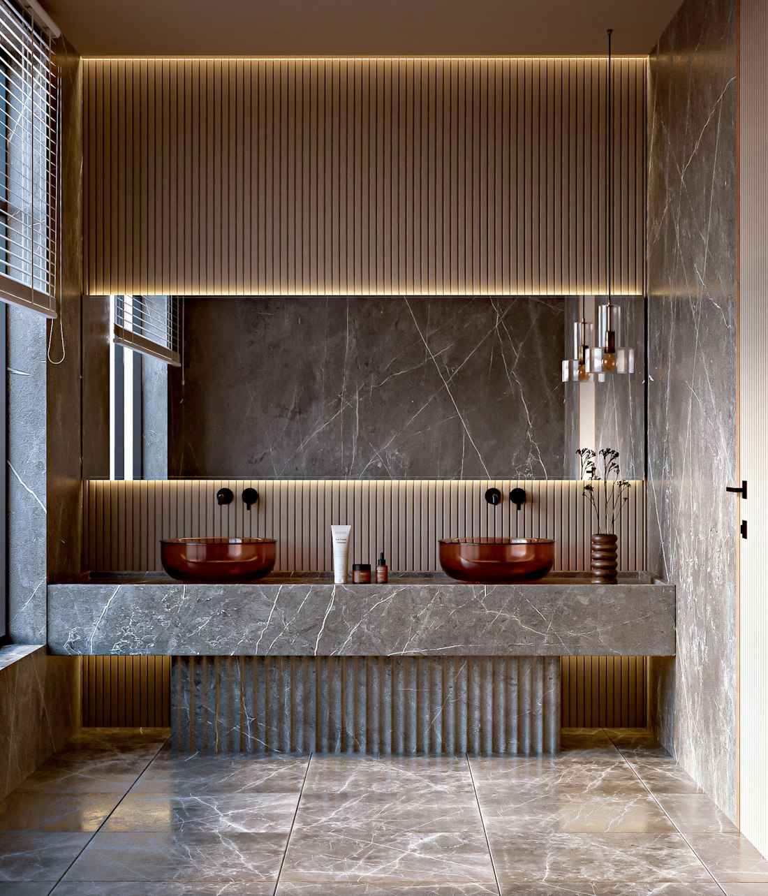 Marble vanity with double sinks